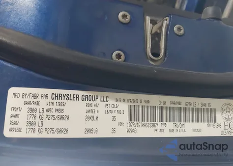 2010 Dodge Ram 1500 Slt/Sport/Trx из США, поврежденный, VIN 1D7RV1GT0AS193874